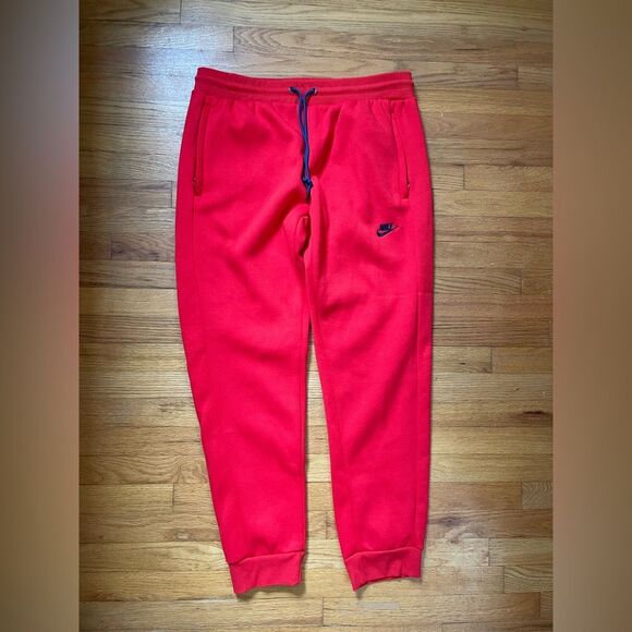 Nike MENS Tech Fleece Joggers Pants Cuffed University Red Black Sweatpants XL - Picture 4 of 12